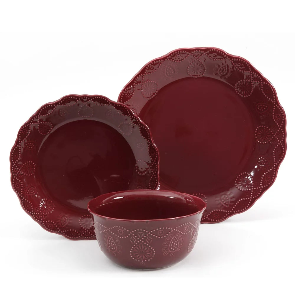 Lace 12-Piece Dinnerware Set, Plum