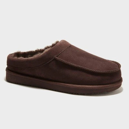 Dluxe Dearfoams Men'S Suede Shearling Slip on Slippers Moccasin Indoor/Outdoor