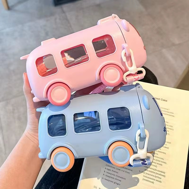 500ML Kids Bus-Shaped Fun Toy Car Sippy Cup Water Bottle with Straw.