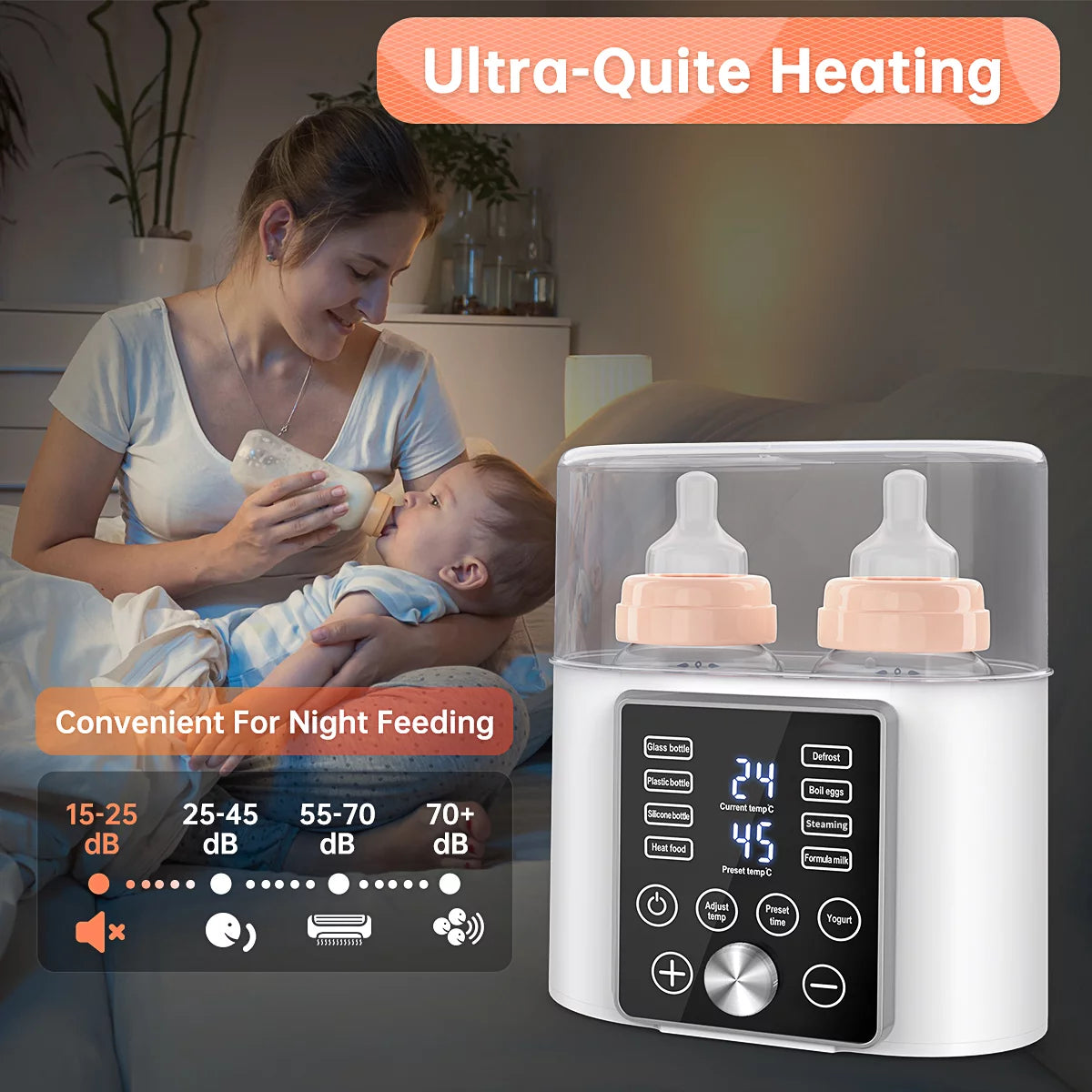 12-In-1 Baby Double Bottles Warmer with LCD Touch Display