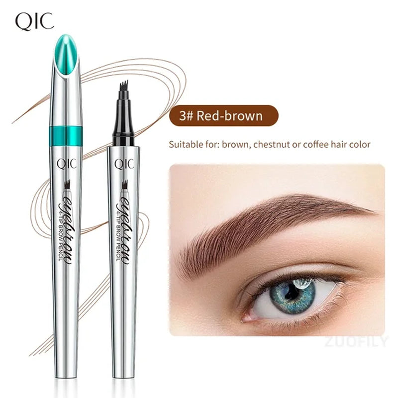 Waterproof 4-Point Eyebrow Pencil - Long-Lasting Microblade Brow Pen with Fork Tip