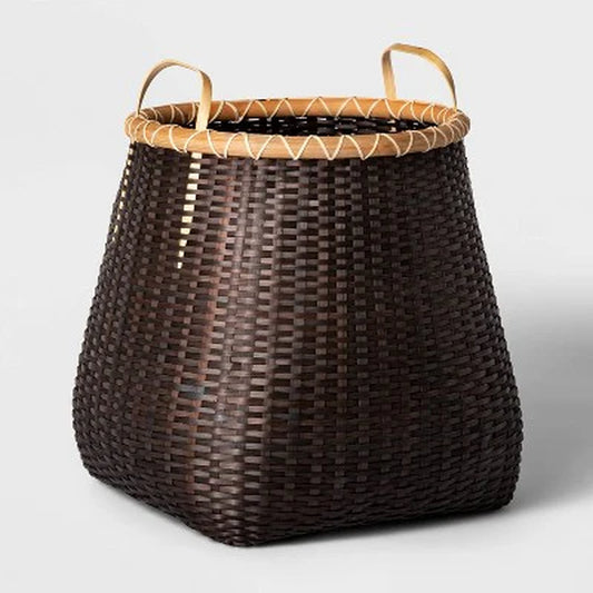 Large Black Bamboo Basket with Natural Handles - Threshold