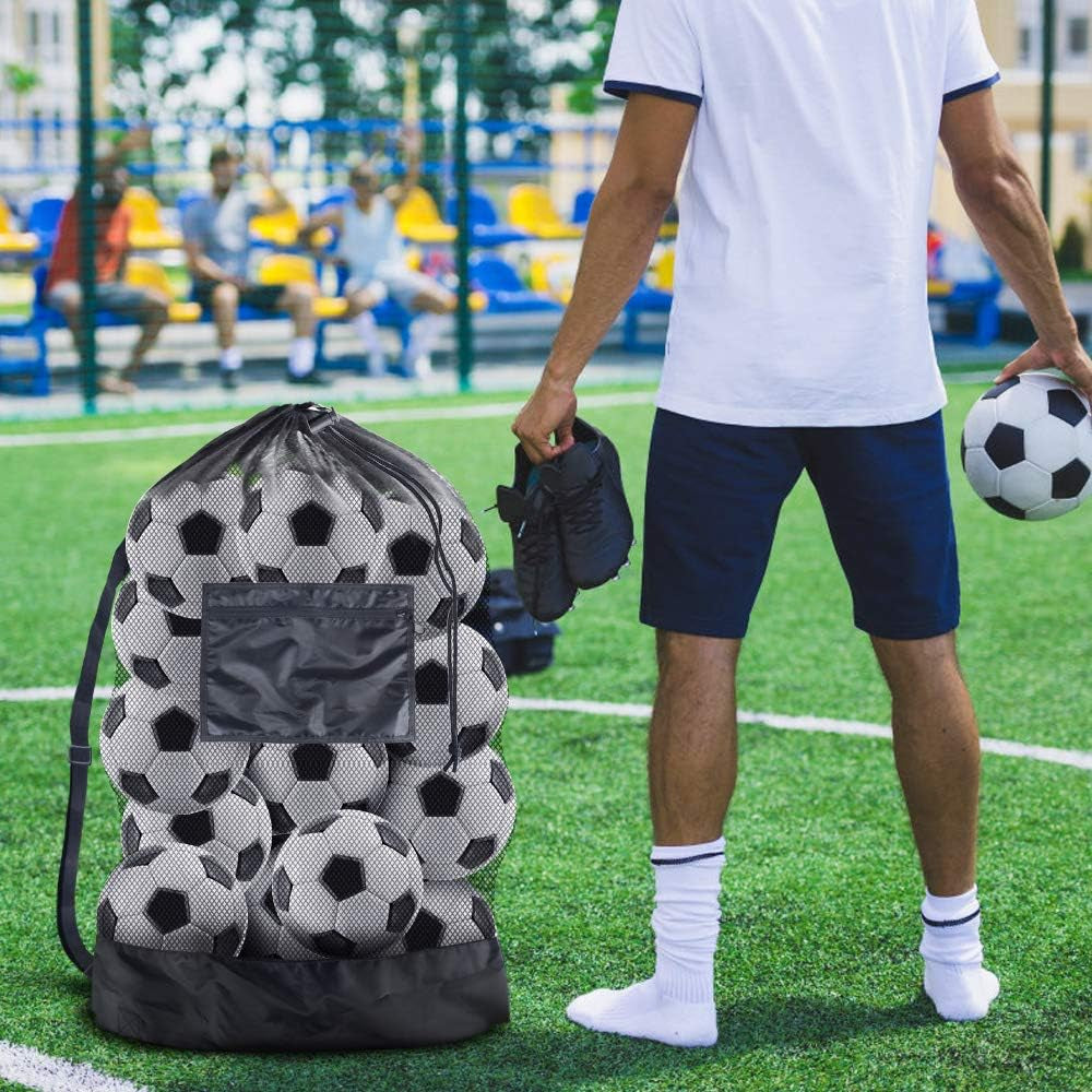 Extra Large Sports Ball Bag Mesh Soccer Ball Bag Heavy Duty Drawstring Bags Team Work for Holding Basketball, Volleyball, Baseball, Swimming Gear with Shoulder Strap