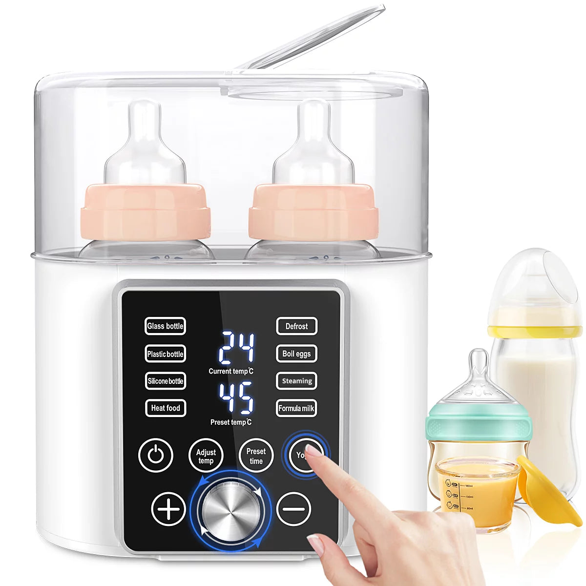 12-In-1 Baby Double Bottles Warmer with LCD Touch Display