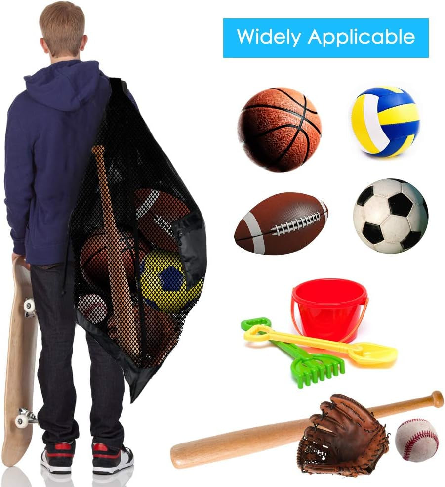 Extra Large Sports Ball Bag Mesh Soccer Ball Bag Heavy Duty Drawstring Bags Team Work for Holding Basketball, Volleyball, Baseball, Swimming Gear with Shoulder Strap