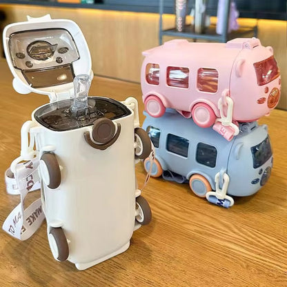 500ML Kids Bus-Shaped Fun Toy Car Sippy Cup Water Bottle with Straw.