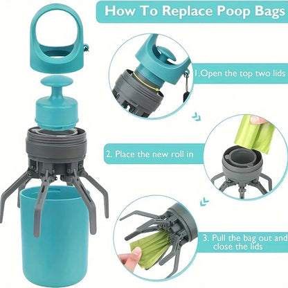 1Pc Portable Dog Poop Scooper with Built-In Bag Dispenser, Lightweight Claw for Easy Cleanup