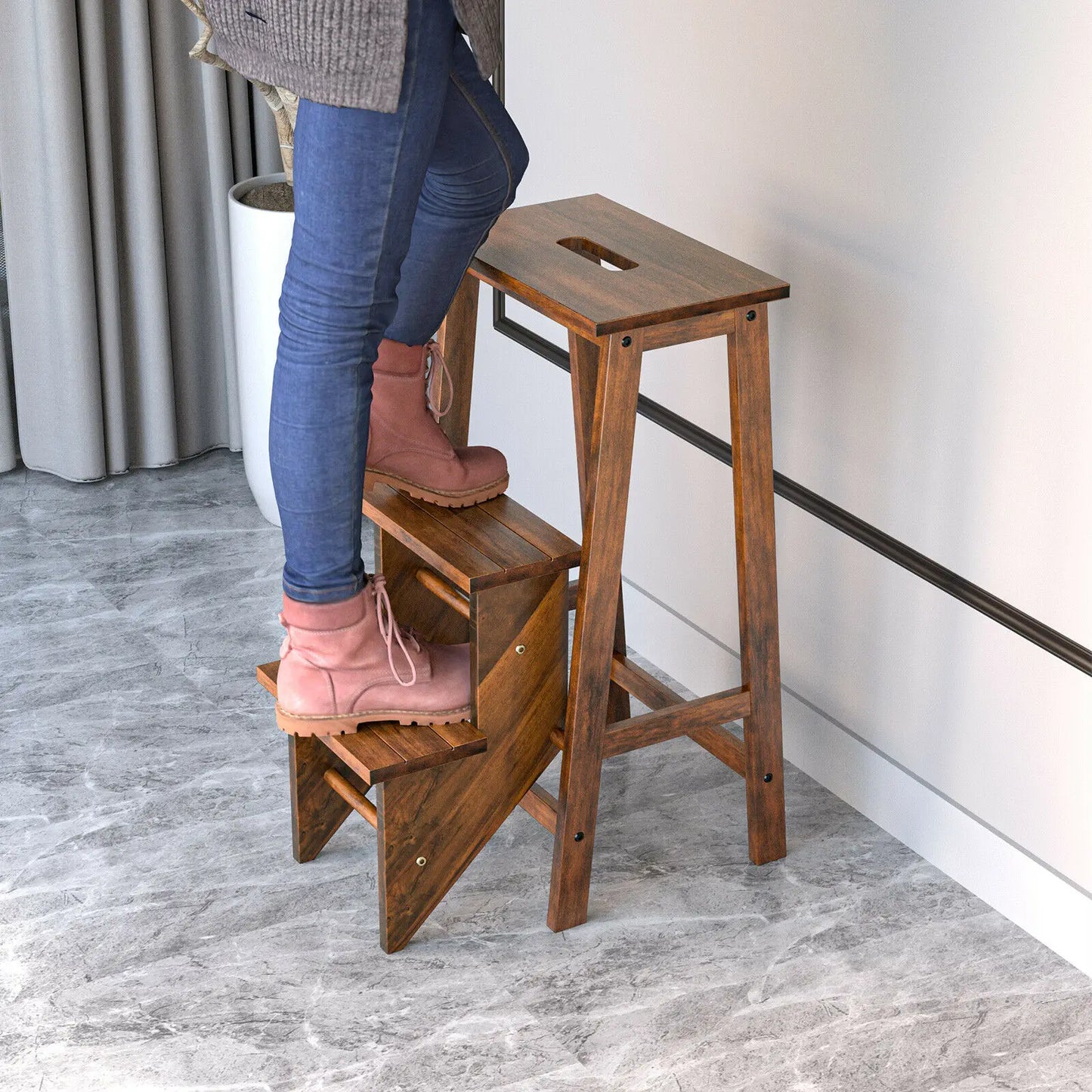 Versatile Wooden Step Stool – Chair, Ladder, and More