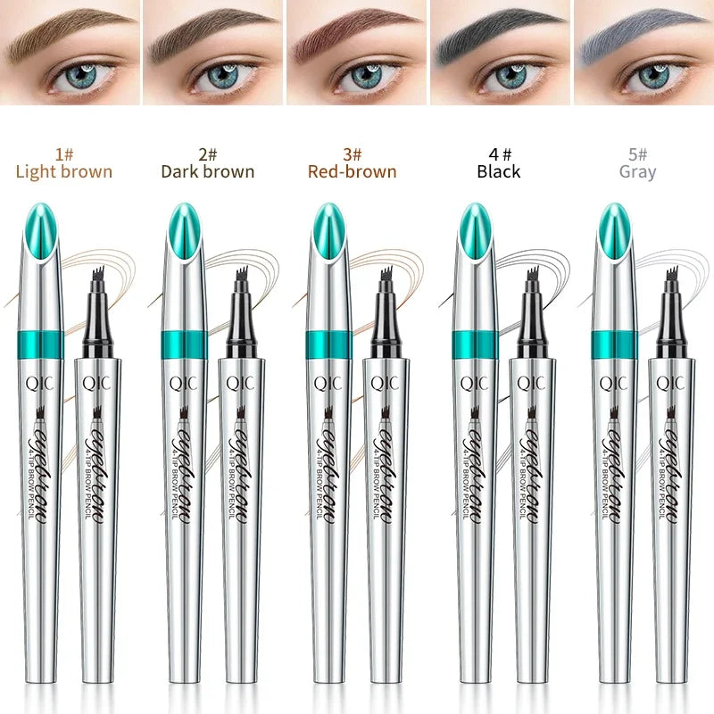 Waterproof 4-Point Eyebrow Pencil - Long-Lasting Microblade Brow Pen with Fork Tip