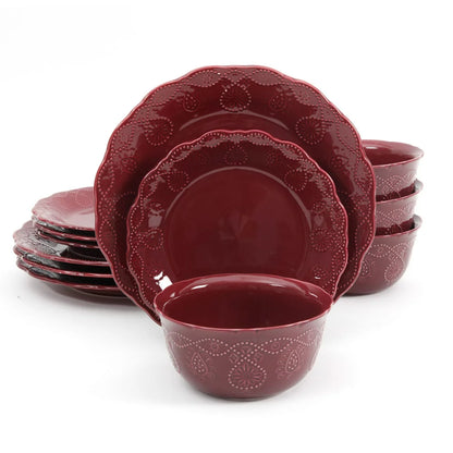 Lace 12-Piece Dinnerware Set, Plum