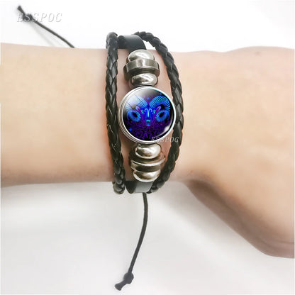 12 Zodiac Signs Constellation Charm Bracelet Men Women Fashion Multilayer Weave Leather Bracelet & Bangle Birthday Gifts