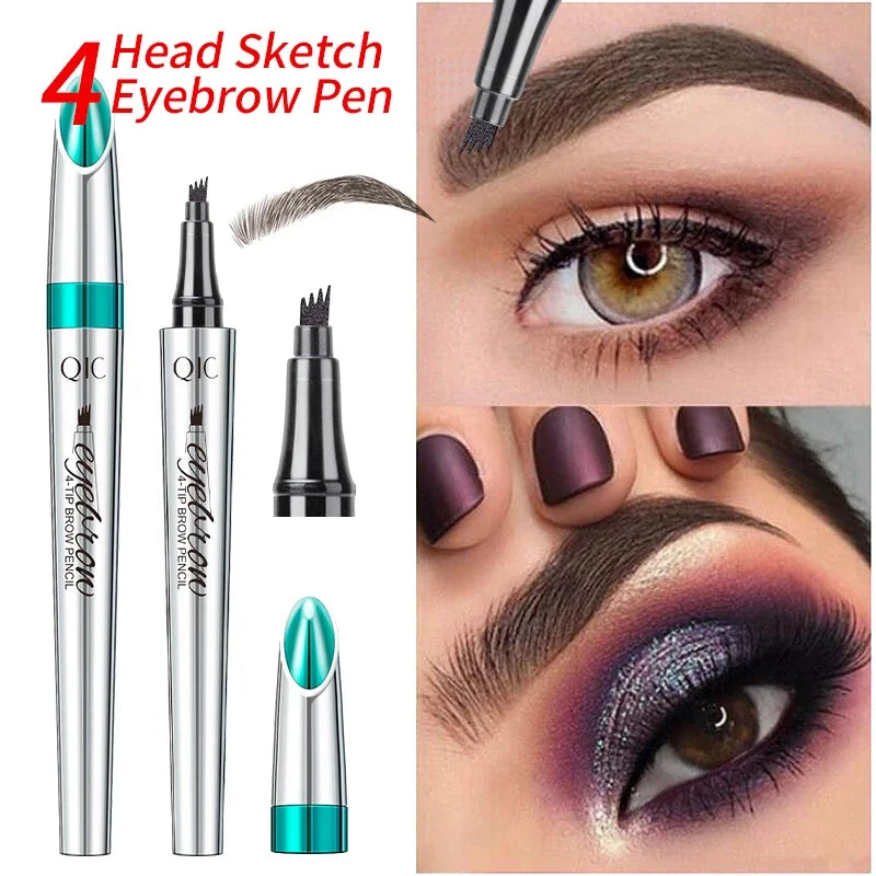 Waterproof 4-Point Eyebrow Pencil - Long-Lasting Microblade Brow Pen with Fork Tip