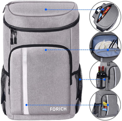 FORICH Insulated Waterproof Backpack Cooler Bag - Perfect for Work, Picnics, and More! Holds 30 Cans