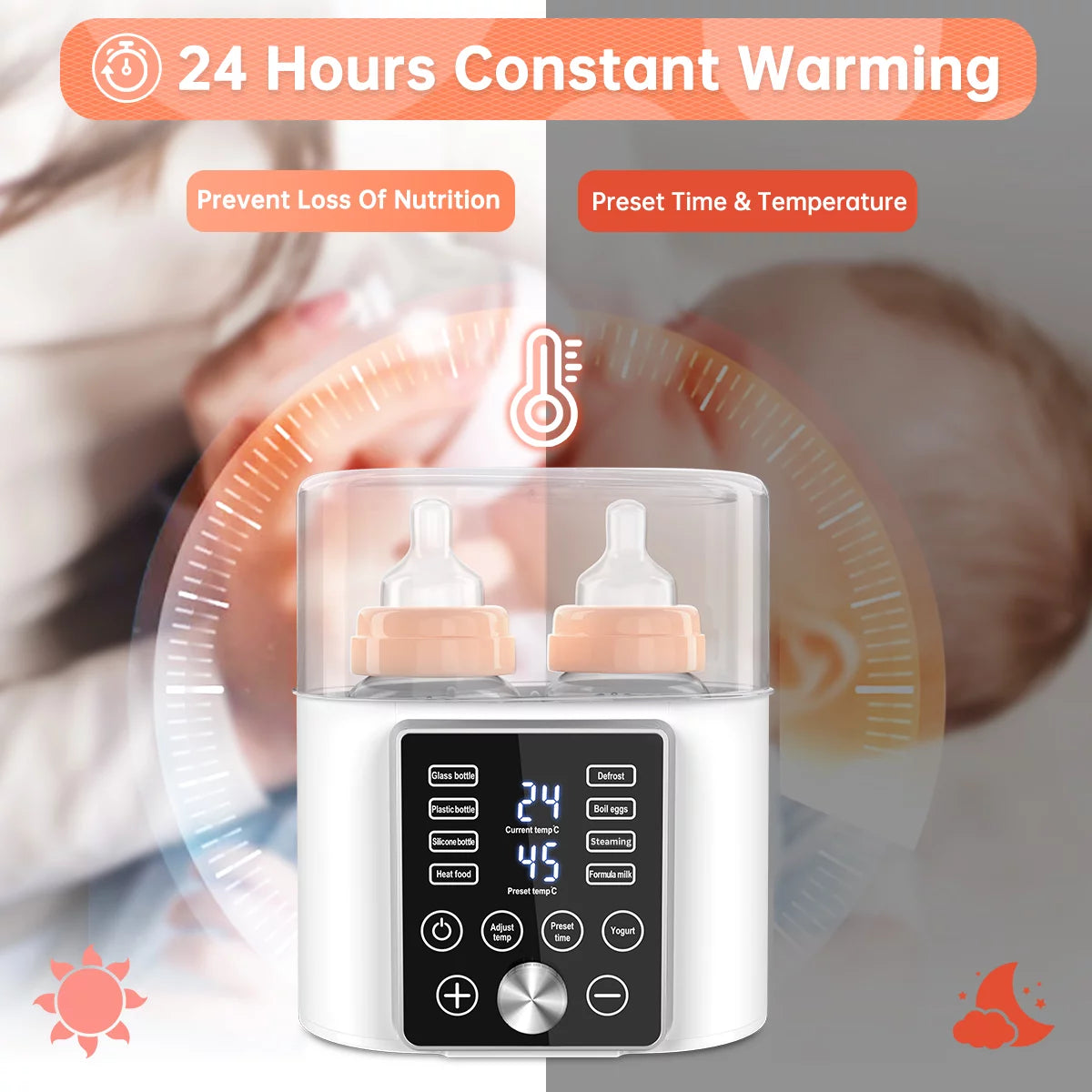 12-In-1 Baby Double Bottles Warmer with LCD Touch Display