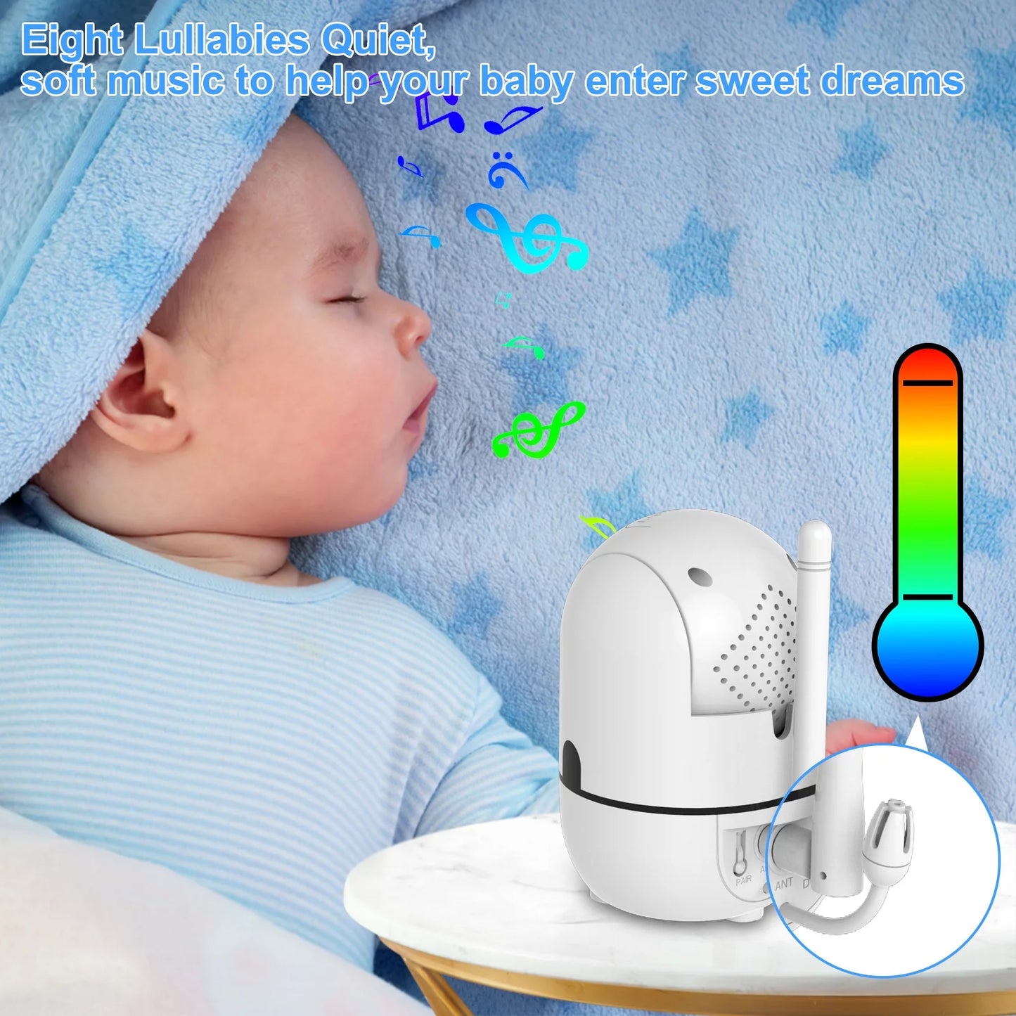 3.2" Video Baby Monitor with Remote Pan-Tilt-Zoom Camera, Night Vision, 2-Way Talk, Temperature Sensor, 960Ft Range