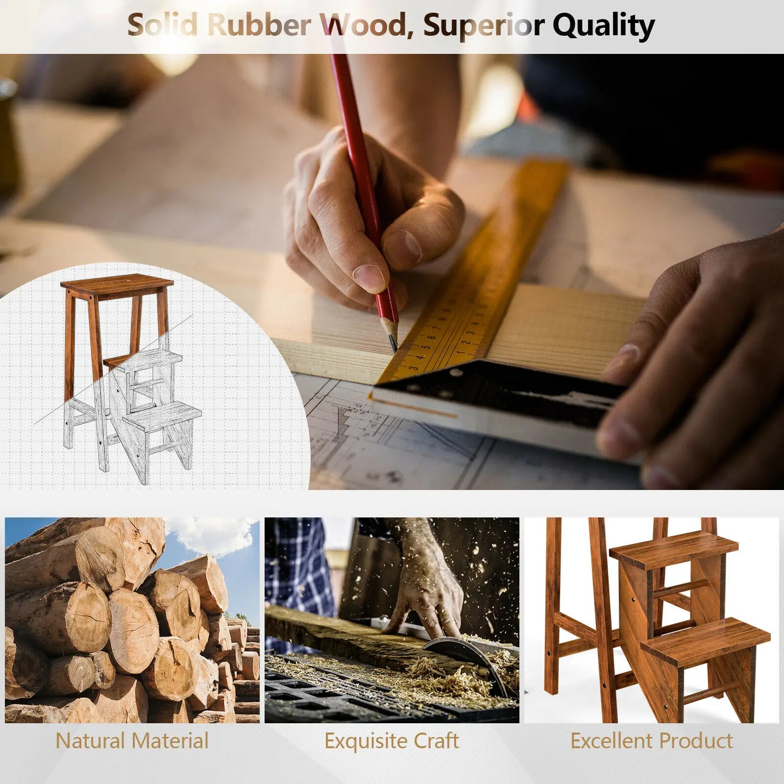 Versatile Wooden Step Stool – Chair, Ladder, and More