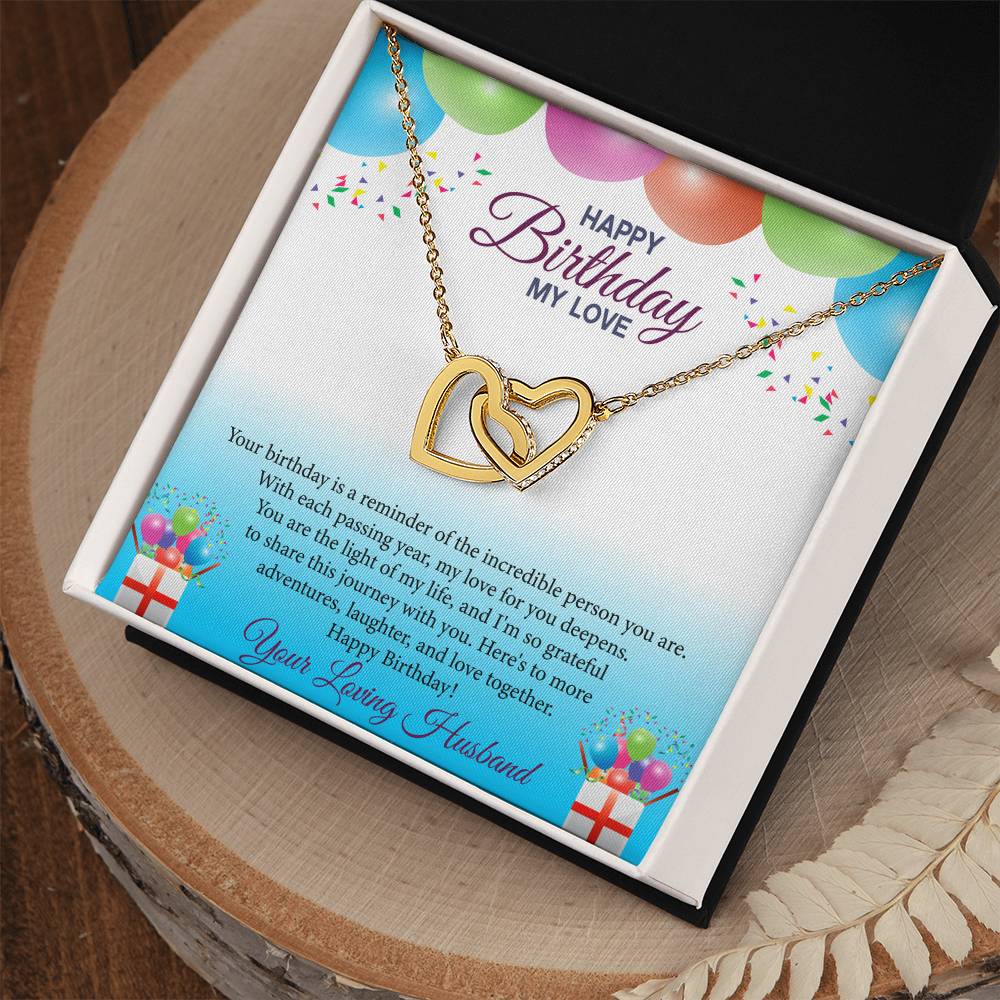 Happy Birthday My Love Interlocking Hearts Necklace