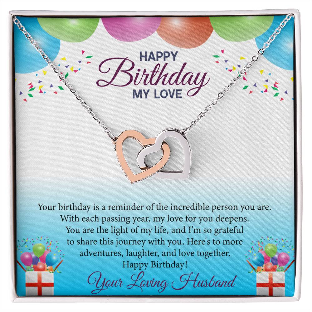 Happy Birthday My Love Interlocking Hearts Necklace