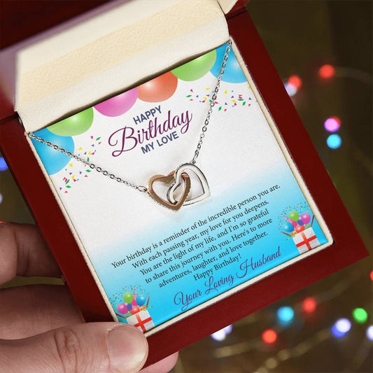 Happy Birthday My Love Interlocking Hearts Necklace