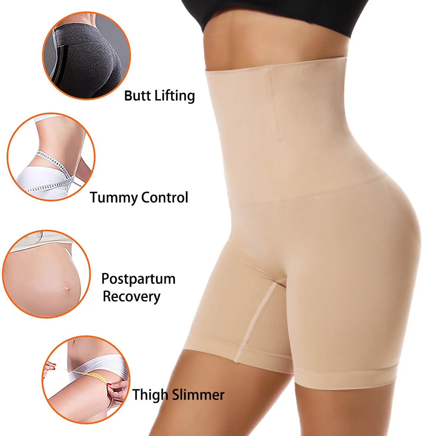 2 Pack Tummy Control Body Shaper Shorts - High Waist Thigh Slimmer Panties Shapewear