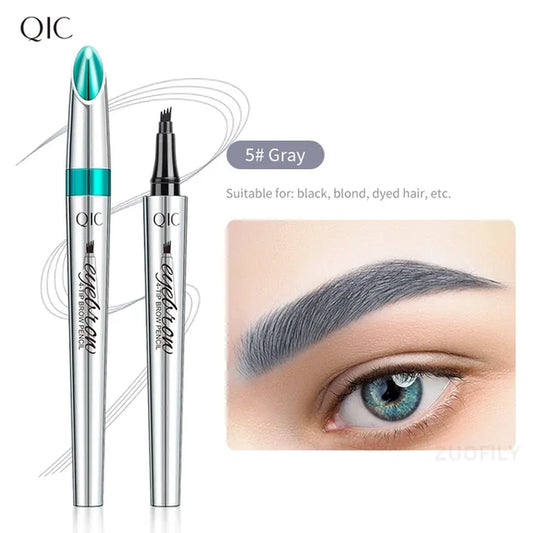 Waterproof 4-Point Eyebrow Pencil - Long-Lasting Microblade Brow Pen with Fork Tip