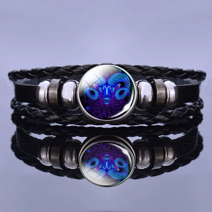 12 Zodiac Signs Constellation Charm Bracelet Men Women Fashion Multilayer Weave Leather Bracelet & Bangle Birthday Gifts