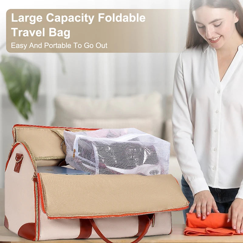  2024 Fashion Large PU Folding Suit Storage Bag – Women’s Multi-Function Travel Handbag