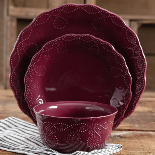 Lace 12-Piece Dinnerware Set, Plum