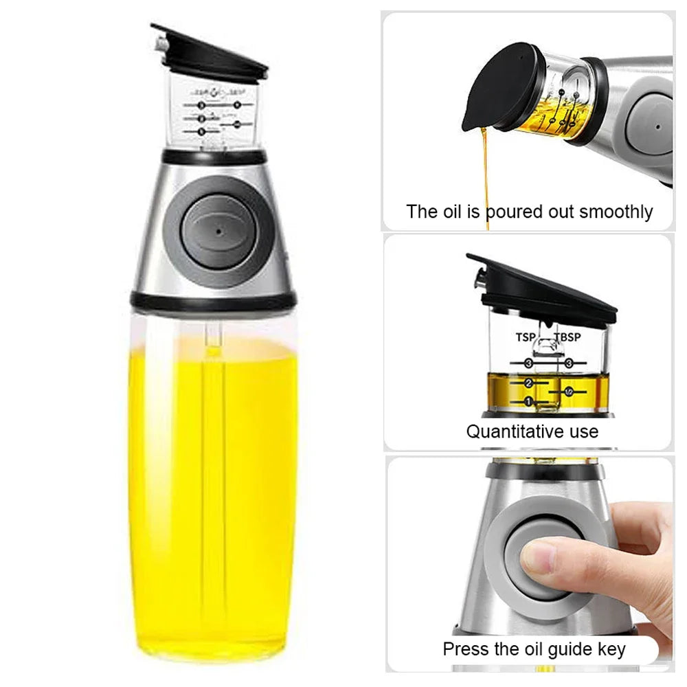 Oil Sprayer Superior Clear Glass Castor Oil Vinegar Jug Dispenser Oil Meter Kitchen Large Opening Filling Cleaning Healthy Diet