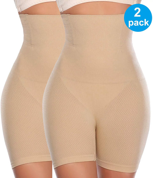 2 Pack Tummy Control Body Shaper Shorts - High Waist Thigh Slimmer Panties Shapewear